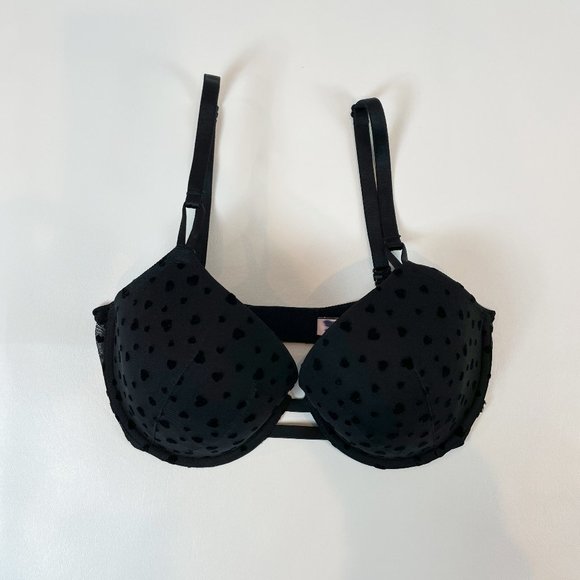 NWOT Victoria's Secret Bra 34DD Lined Demi Black Hearts B108 - Picture 1 of 11